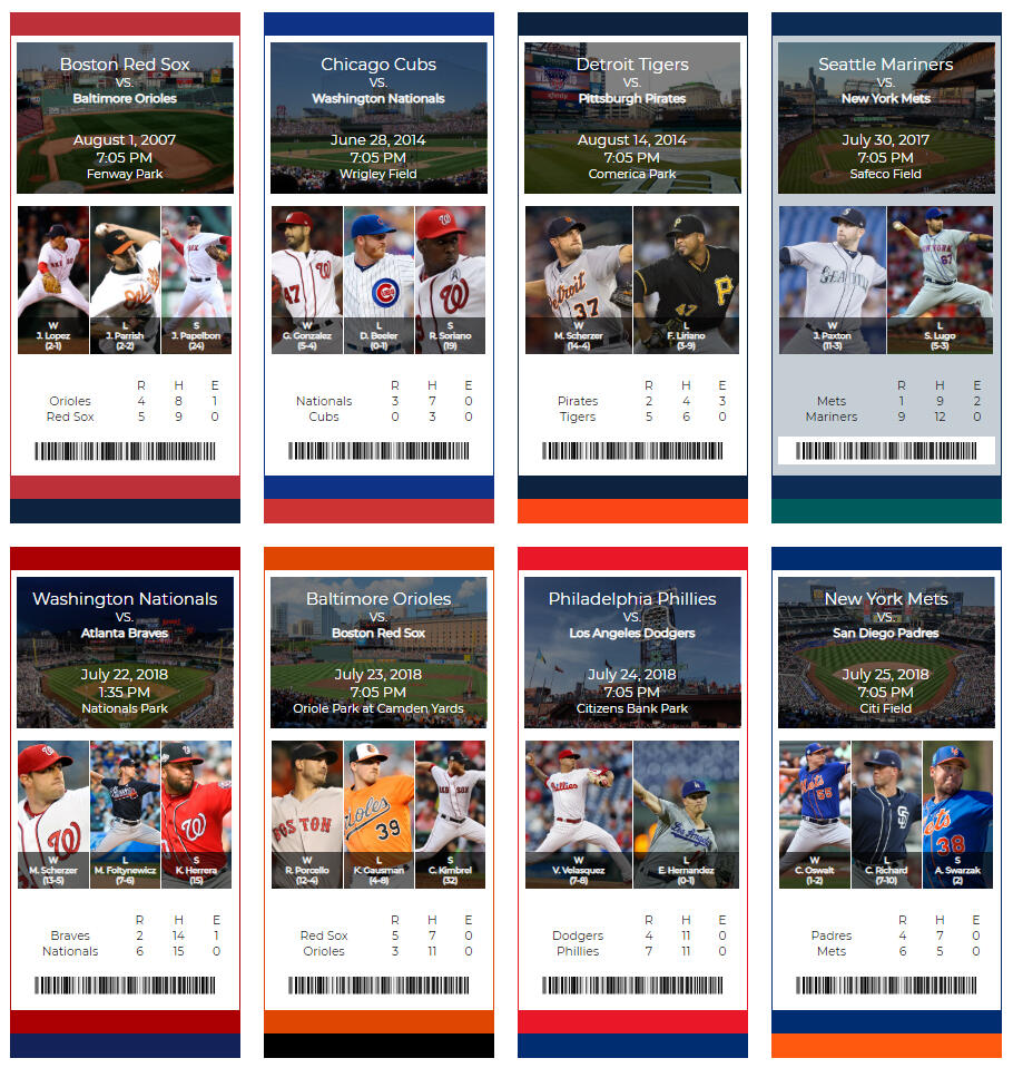 Baseball tickets in a grid.
